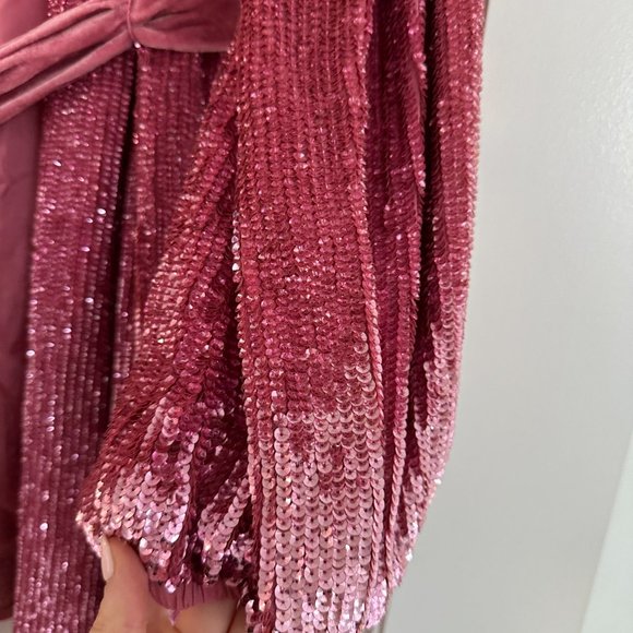 ❌SOLD❌Retrofete Gabrielle Sequin Robe Wrap Mini Dress Sz XL Pink Blossom - Picture 4 of 11